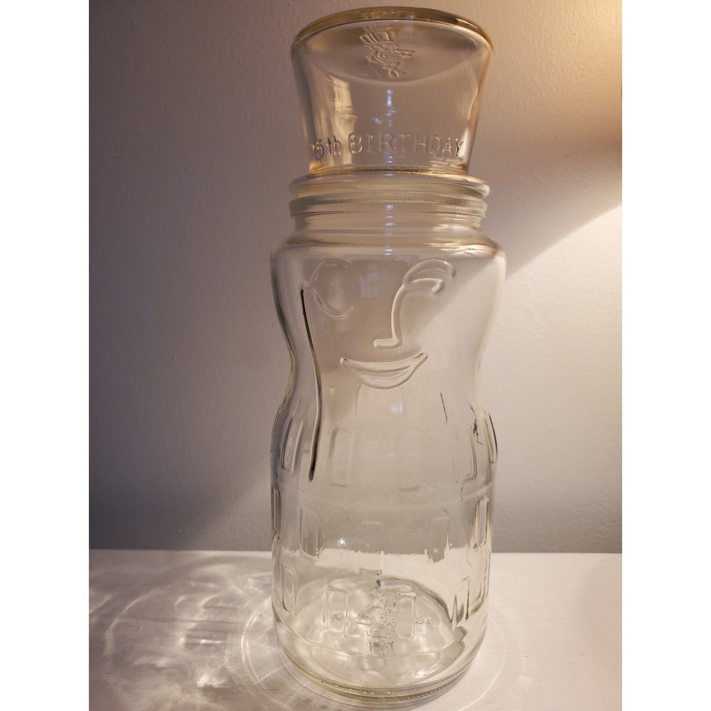 Vintage Planters Mr Peanut 75th Birthday Glass Jar with Top Hat Lid 1991 Clear